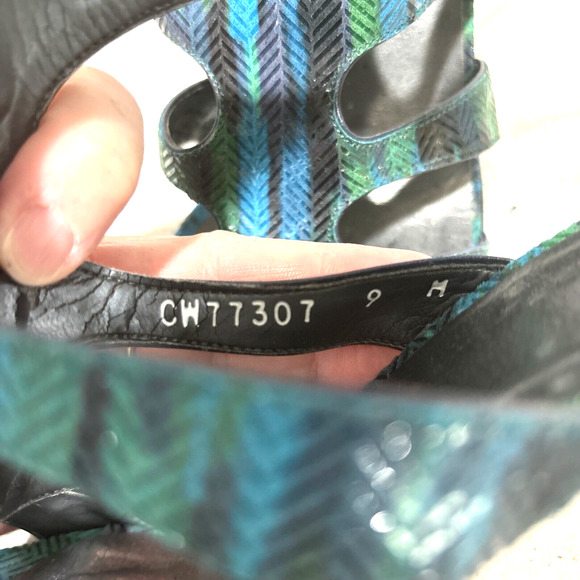 Stuart Weitzman Blue Green Purple High Heel Sandals Size 9 Ankle Strap Buckles - Picture 12 of 13